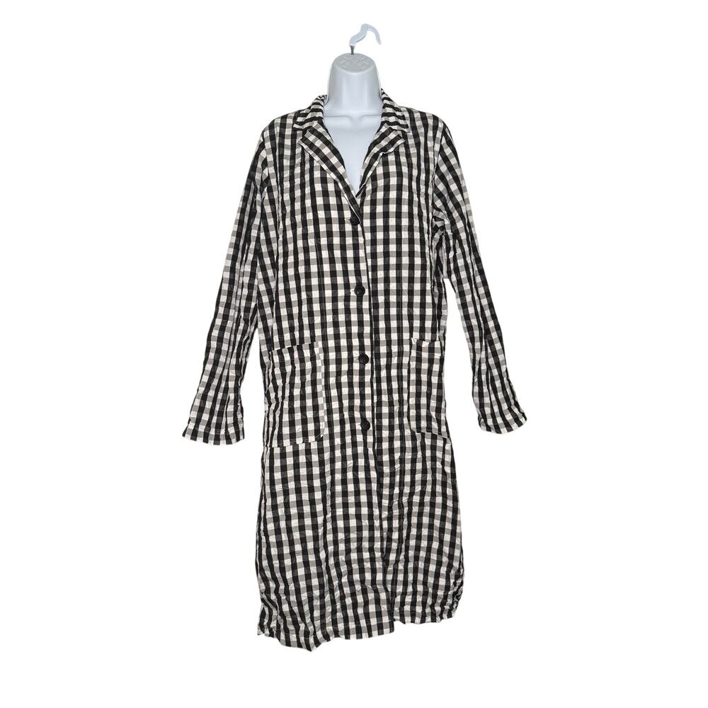 Sun Kim Dress Black White Checkered Collared Long Sleeve Button Front MEDIUM